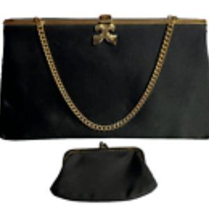 Coblentz Original Art Deco Black Saten Evening Bag-Chain Handle-Coin Purse